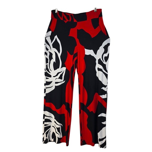 Frank Lyman Design Pants - Frank Lyman Design Wide Leg Pants Woman Size 8 Red Black White Abstract Floral